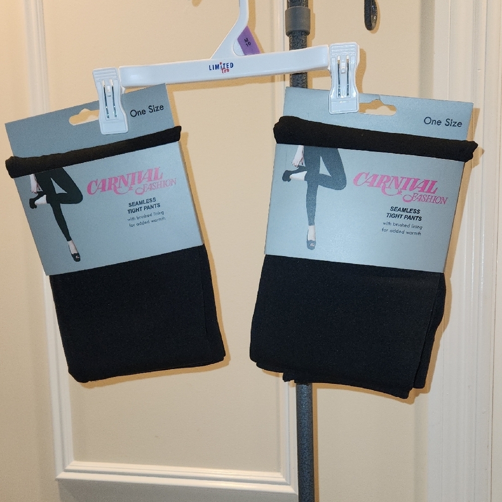 Fleece-Lined Seamless Black Tights. Brushed Lining. Set of 2. NEW.